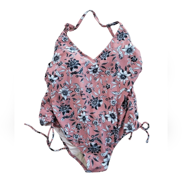 KONA SOL Floral V Neck Cross Back One Piece - Picture 2 of 4